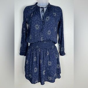 Rails Jasmine Navy Stella Mini Dress Star Print Smocked Waist Ruffle Hem Size XS